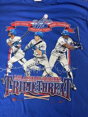 Vintage La Dodgers Triple Threat T-Shirt Size Large Darryl Strawberry Cover