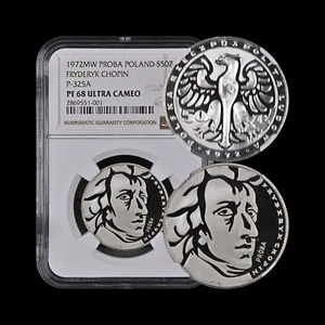 POLAND. 1972, 50 Zlotych, Silver - NGC PF68 - Fryderik Chopin, RARE PROBA Trial - Picture 1 of 5