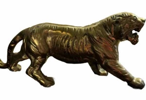 Latón Tigre Pesado 515 Gramos Estilo Estatua León Jaguar Pantera Forma Decoración - Imagen 1 de 5
