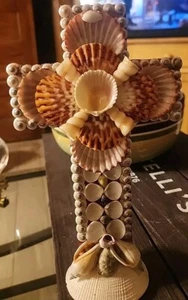 Cross Christian Seashells Sea Shells Beach Coastal Decor Crucifix Jesus 9" - Picture 1 of 6