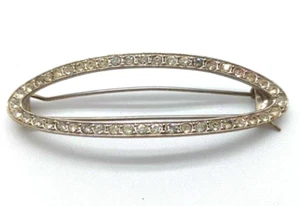 Vintage 1940s Art Deco Oval Rhinestone SIGNED BEL COR Double Bar Hair Barrette - Picture 1 of 8