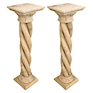 Pair Of Columns IN Travertine A Shank Twist Classic Column Italian H 39 3/8in - Picture 1 of 2