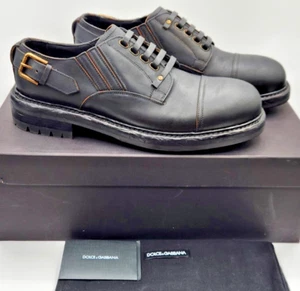 Dolce Gabbana Bernini Men's Horse Leather Buckle Derby Black Shoes EU43.5 US10.5 - Picture 1 of 19