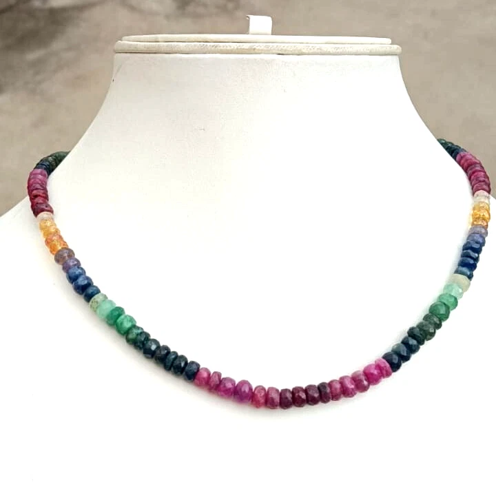 130 Carat Natural Multi Sapphire Faceted Beads Necklace Size=16" Approx. - Image 1 of 4