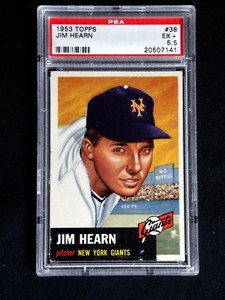 JIM HEARN 1953 TOPPS BASEBALL CARD #38 PSA 5.5 EX+ HOF GRADED NY GIANTS