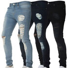 Men's Ripped Slim Fit Jeans Distressed Frayed Skinny Denim Pants Biker Trousers
