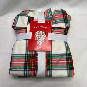 Wondershop Kids’ 2 Piece Christmas Pajama Set Size 6 White Red Green Plaid NWT - Picture 1 of 9