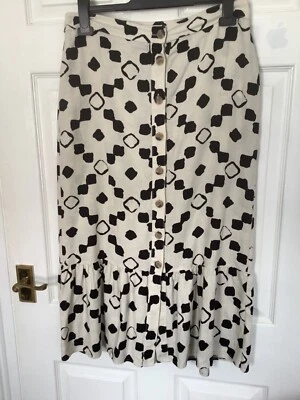 Button Up Midi Skirt Beige & Black Lightweight Ladies Size 12 - Image 1 of 4