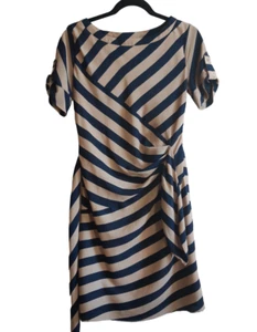 Diane von Furstenberg Designe Striped Silk Dress Asymmetric Self Tie Line US 4 - Picture 1 of 15