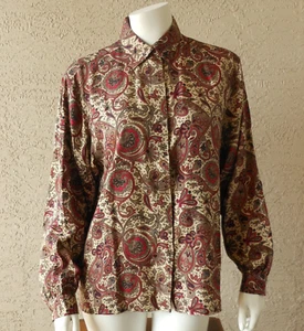 Vintage Paisley Print Blouse Size M Size 6/8/10 Button Front Elinore Hootstein - Picture 1 of 9