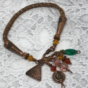 Artisan signed copper mesh chain dangle charm bracelet JBB NV boho, free spirit. - Picture 1 of 3