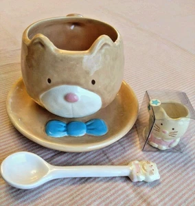 Rune Naito Bär Katze Becher & Untertasse Löffel Milchkrug Dead Stock Retro Vintage - Bild 1 von 12