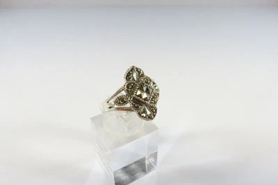 Anillo de plata oblongo de lujo de marcasita de ley estilo Art Deco talla 6,5 Foto 1 de 4