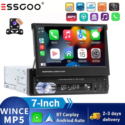7" Single 1DIN Flip out Touch Screen Car Stereo Radio Bluetooth MP5 Player+CAM - Image 1 of 4
