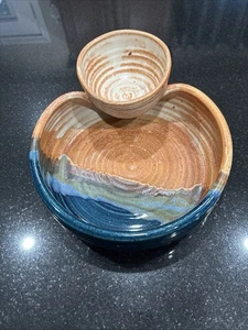 Vintage Clarksville Keramik Chip & Dip Schale Ton Steinzeug Blau & Braun Farben - Bild 1 von 15