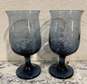 Pfaltzgraff Yorktowne Blau Glas Wasserkelche 6,5" 2er Set Geätztes Design EUC - Bild 1 von 8