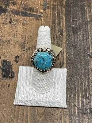 Anel de pedra Barse Linked - Turquesa - Bronze - 7,75 - Novo com etiquetas - Imagem 1 de 4