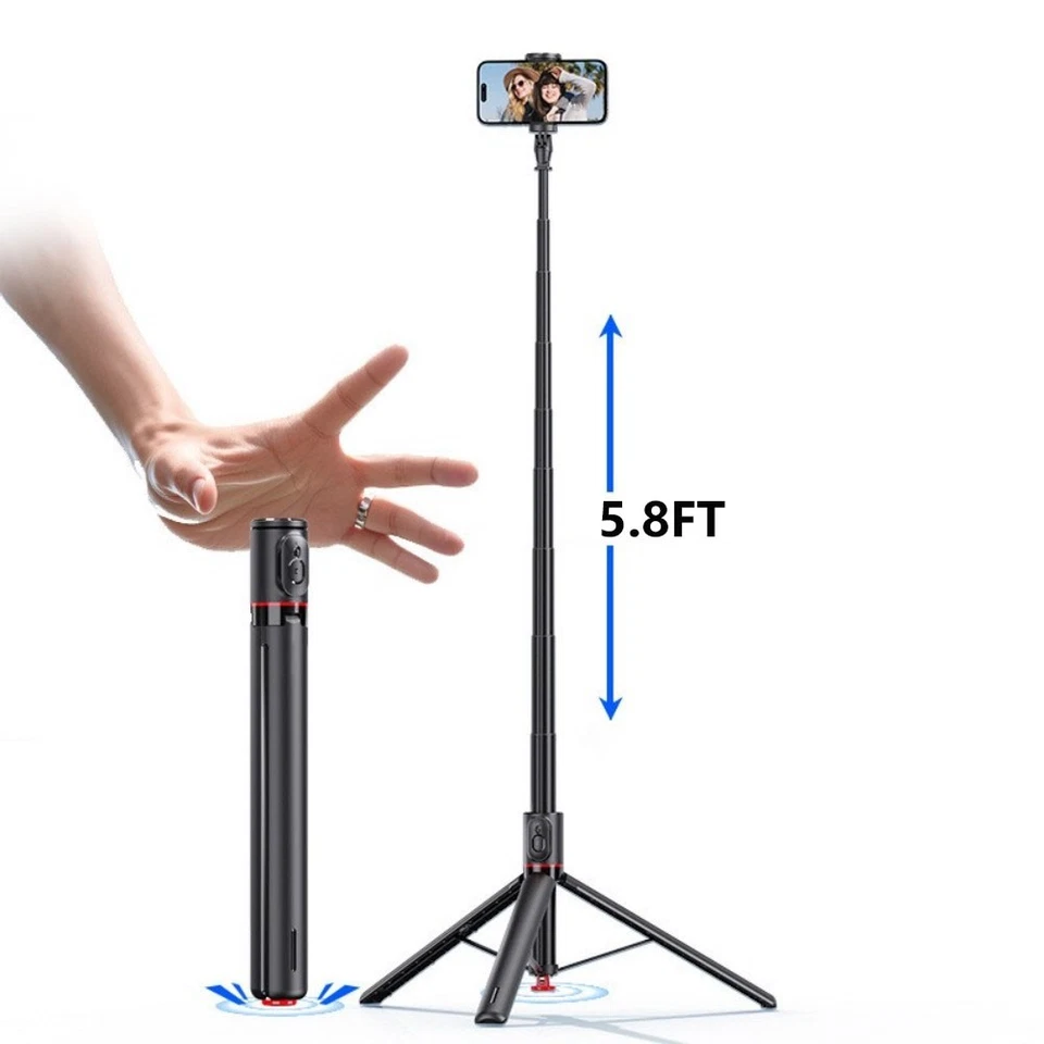 Trípode de viaje automático emergente para selfies de 70" con soporte remoto para teléfono Foto 1 de 4