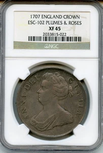 Great Britain England 1707 esc 102 Silver Crown NGC XF 45 Plumes &-Roses - Picture 1 of 4