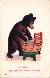 Busy Bears, Monday Bear Washes Clothes- Wall Vtg Postcard - Picture 1 of 2