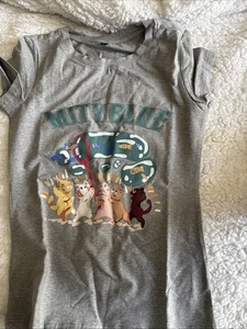 Cat Mity Blue Graphic Crew Neck Short Sleeve T-Shirt Womens Gray Casual XS - Picture 1 of 4
