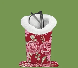 Eye Glass Case Plush Lined Red Floral Glasses Storage Scratch Proof - Picture 1 of 1