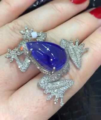 Broche colgante de rana tanzanita - plata de ley 925, pavé diamante diseño rana joyería Foto 1 de 4