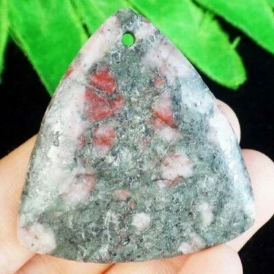 New! Q61752 Unakite Gem Triangle Pendant Bead 42x40x5mm FREE BAIL & CHAIN! - Image 1 of 4