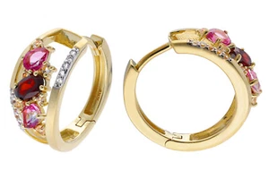 TRENDOR Schmuck Damen-Ohrringe 925 Silber Vergoldet Creolen mit Farbsteinen 1560 - Bild 1 von 7