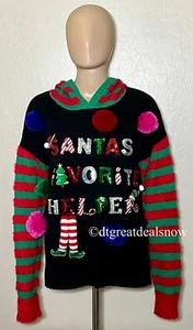 United States Sweater Women Black Red Sequins Ugly Christmas Santa Favorite S - Picture 1 of 12