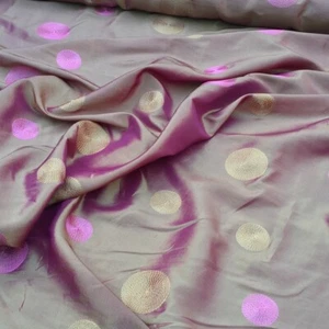 RETRO SPOTS Embroidery Circles Taffeta Fabric Dress Curtains 60" GOLD SHOT PINK - Picture 1 of 4