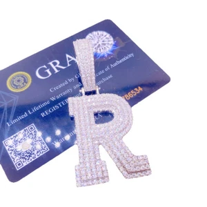 R Letter Full D Color Moissanite Pendant 925 Sterling Silver Passes Tester Gift - Picture 1 of 7