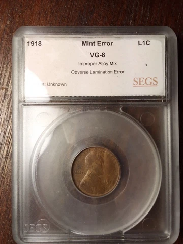 1918 Lincoln Cent improper alloy mix lamination error Cover
