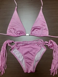 SEXY! Victoria's Secret Pink Strappy Fringed Bikini Sz L - Picture 1 of 5