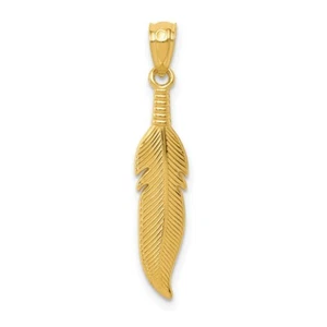 Colgante de plumas pulidas de oro amarillo de 14kt real - Imagen 1 de 6