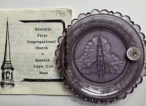 Harwich First Congregational Church Cape Cod VTG Decor Pairpoint Glass Cup Plate - Picture 1 of 6