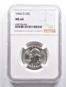 MS64 1964-D Washington Quarter NGC End of Roll Toner *4936 - Picture 1 of 3