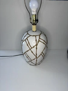 LARGE HOLLYWOOD REGENCY FAUX BAMBOO CERAMIC LAMP PALM BEACH / DRAPER - Picture 1 of 7