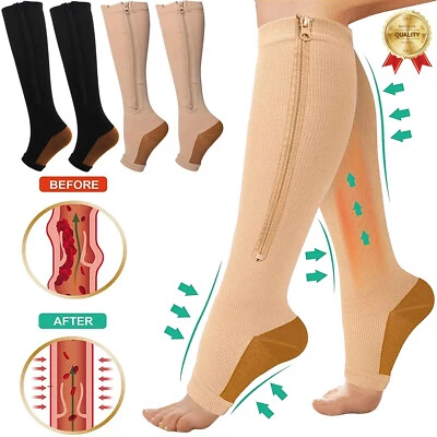 Kompressionsstrümpfe Stützstrümpfe Kniesocken Mit Reißverschluss Thrombose Sock - Bild 1 von 4