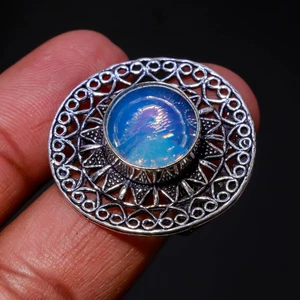White Milky Opal Round Shape Gemstone Handmade Fashion Jewelry Ring 8.75" SR 534 - Picture 1 of 6