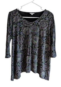 J Jill Women's Tunic 3/4 Sleeve Floral Multicolor V Neck Blouse SIze Small - Picture 1 of 6