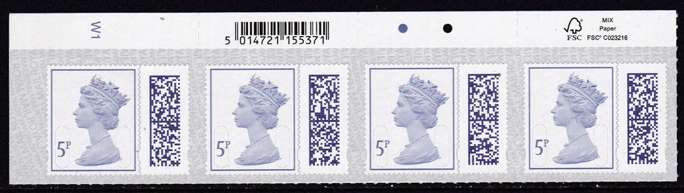 QE2 - 2022  MNH 5p  with  W1 & Bar Code  - Overlay  M22L & MAIL - Image 1 of 1