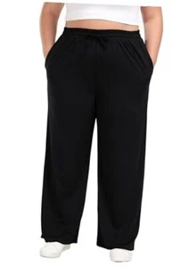 Women's Plus Size Wide Leg Pants Elastic Waist Casual Pants Summer 3X Black - Picture 1 of 7