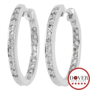 Estate Brown Diamond 14K Gold Pave Inside Outside U Hoop Earrings NR - Picture 1 of 6