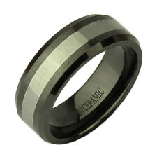 Nickel Free Tungsten Ring & Black Ceramic Two Tone Wedding Band 8mm 