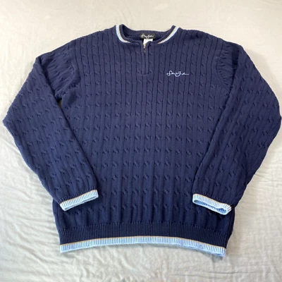 VINTAGE Sean John Sweater Mens Large Blue 1/4 Zip Cable Knit City Hip Hop Y2K - Image 1 of 4