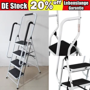 Klapptritt 4 stufig Mit Handlauf bis 150kg Haushaltsleiter Trittleiter Leiter - Bild 1 von 8