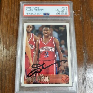 1996-97 Topps #171 Allen Iverson Rookie RC Auto PSA 8 DNA 10 - Picture 1 of 6