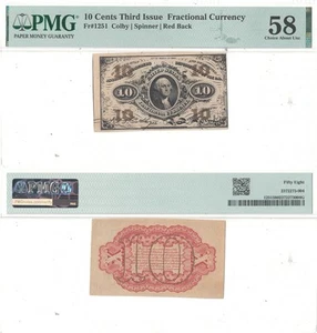 10 Cent 3rd Issue Fractional Currency Fr-1251 PMG AU-58 - Picture 1 of 3