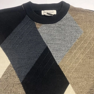 PRONTO-UOMO Sz L Wool Blend Black Beige Color Block Sweater Grandpacore - Image 1 of 4